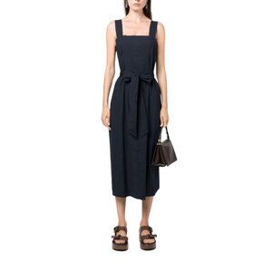 Vince Midi Dress Tie Waist Square Neckline Side Slit 100% Pima cotton Stretchy L